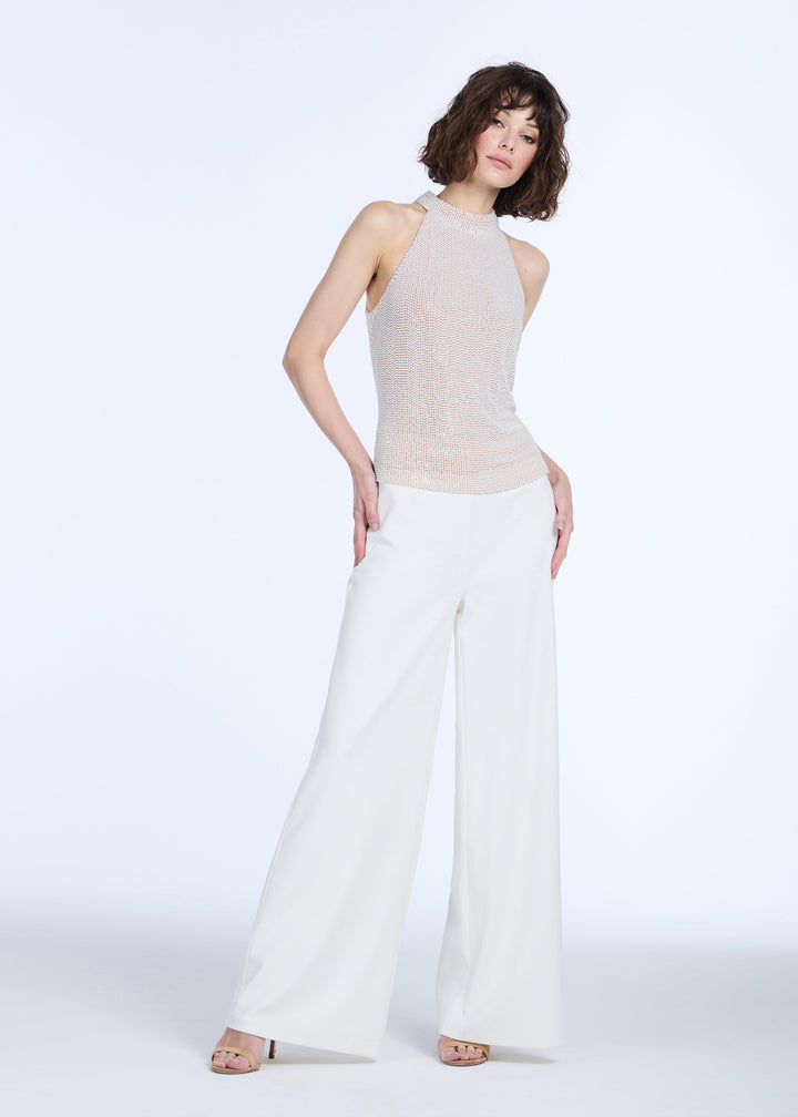 PEARL ENCRUSTED SLEEVELESS MOCK NECK IVORY