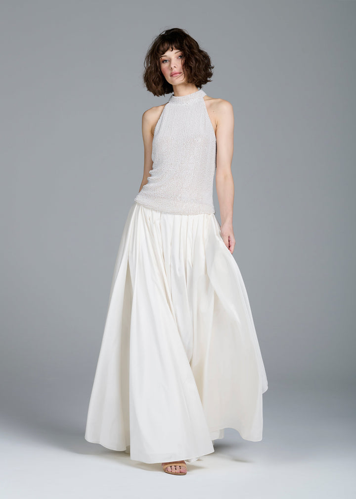 PEARL ENCRUSTED SLEEVELESS MOCK NECK IVORY
