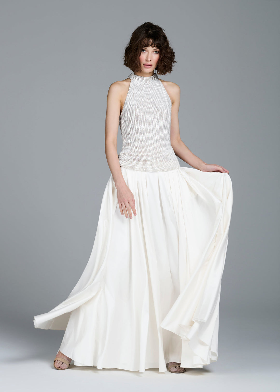 PEARL ENCRUSTED SLEEVELESS MOCK NECK IVORY