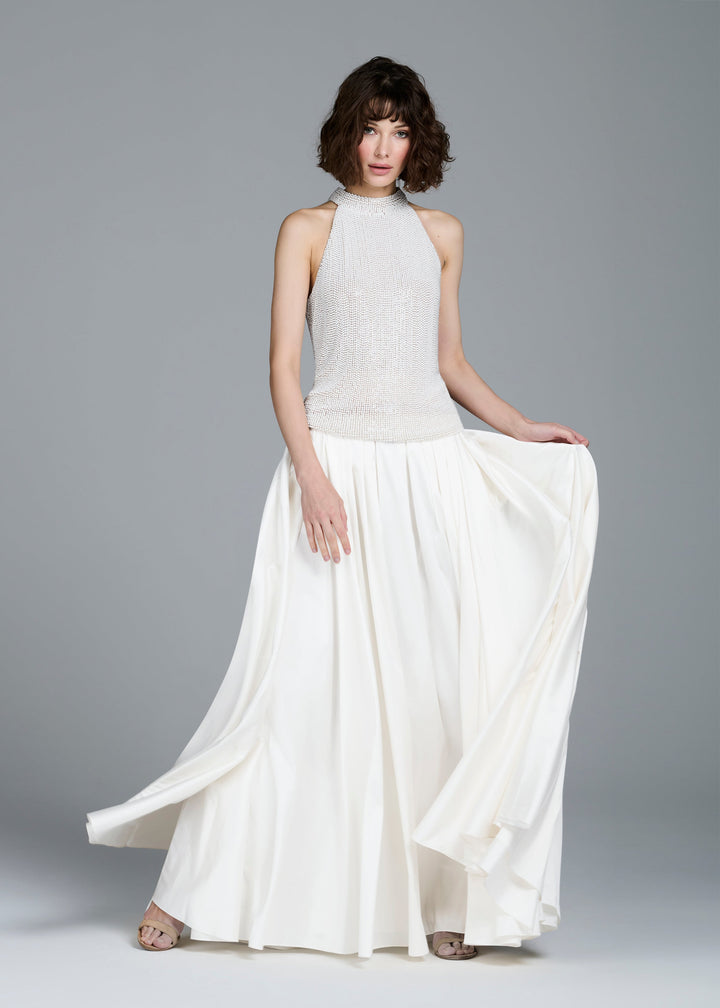 PEARL ENCRUSTED SLEEVELESS MOCK NECK IVORY