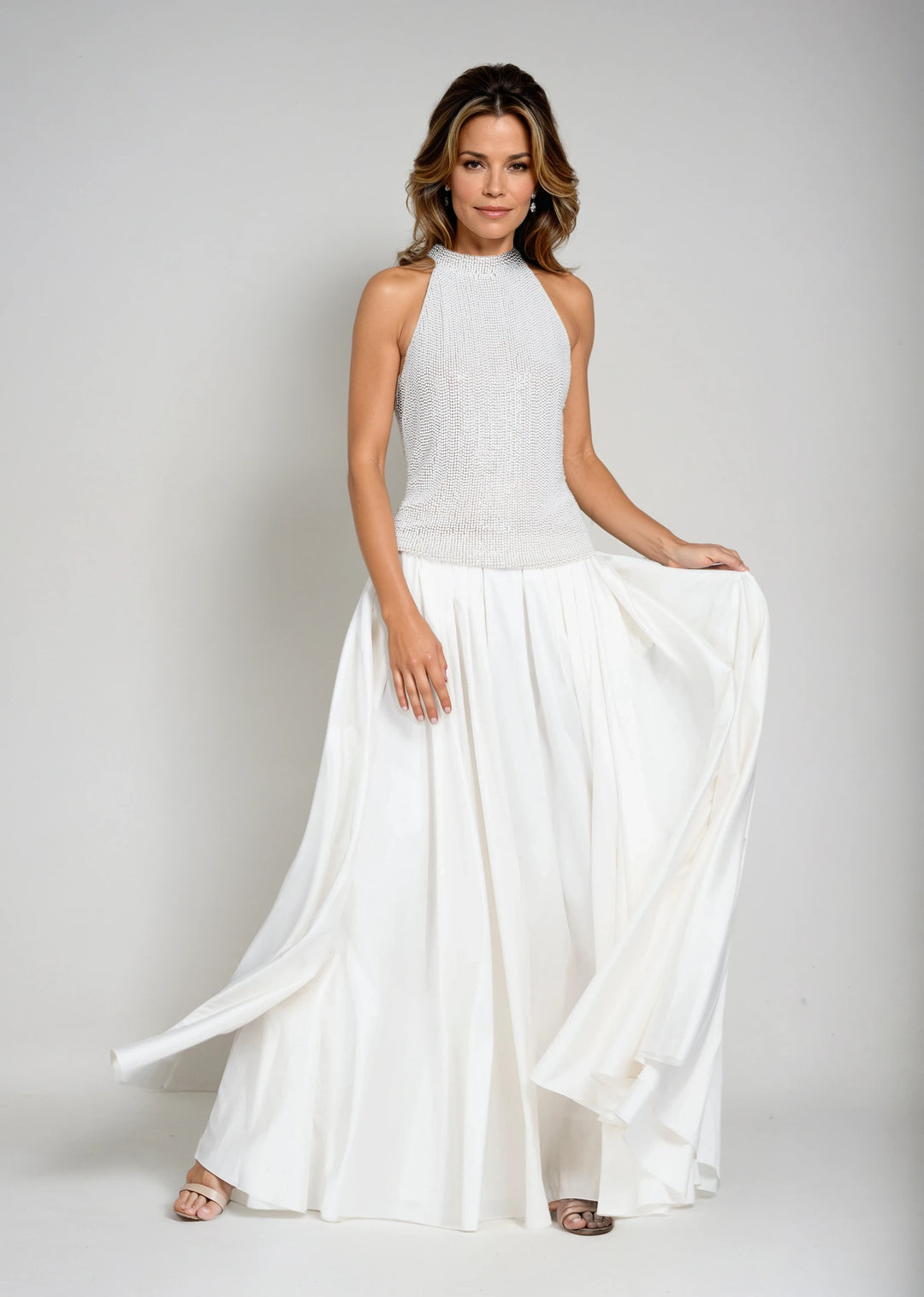 PEARL ENCRUSTED SLEEVELESS MOCK NECK IVORY