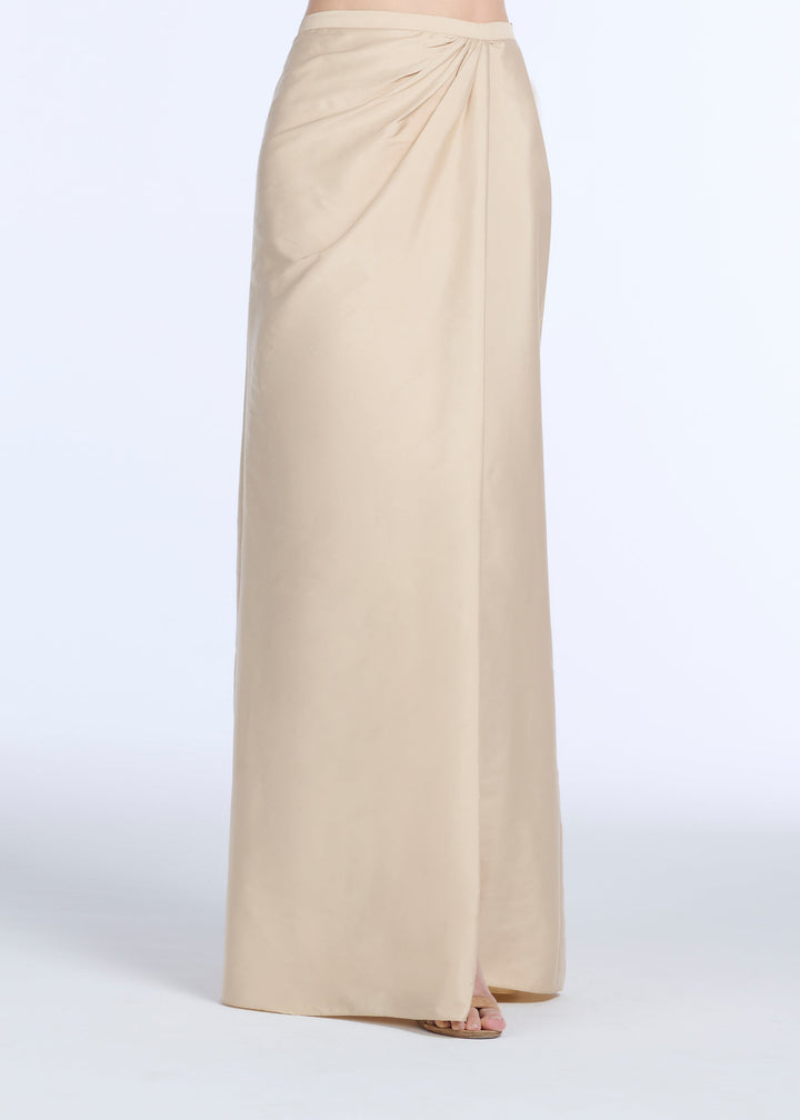SOFT TAFFETA FAUX WRAP SKIRT CHAMPAGNE