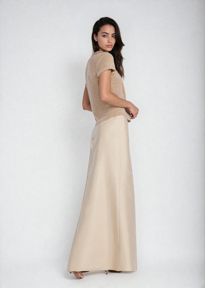 SOFT TAFFETA FAUX WRAP SKIRT CHAMPAGNE