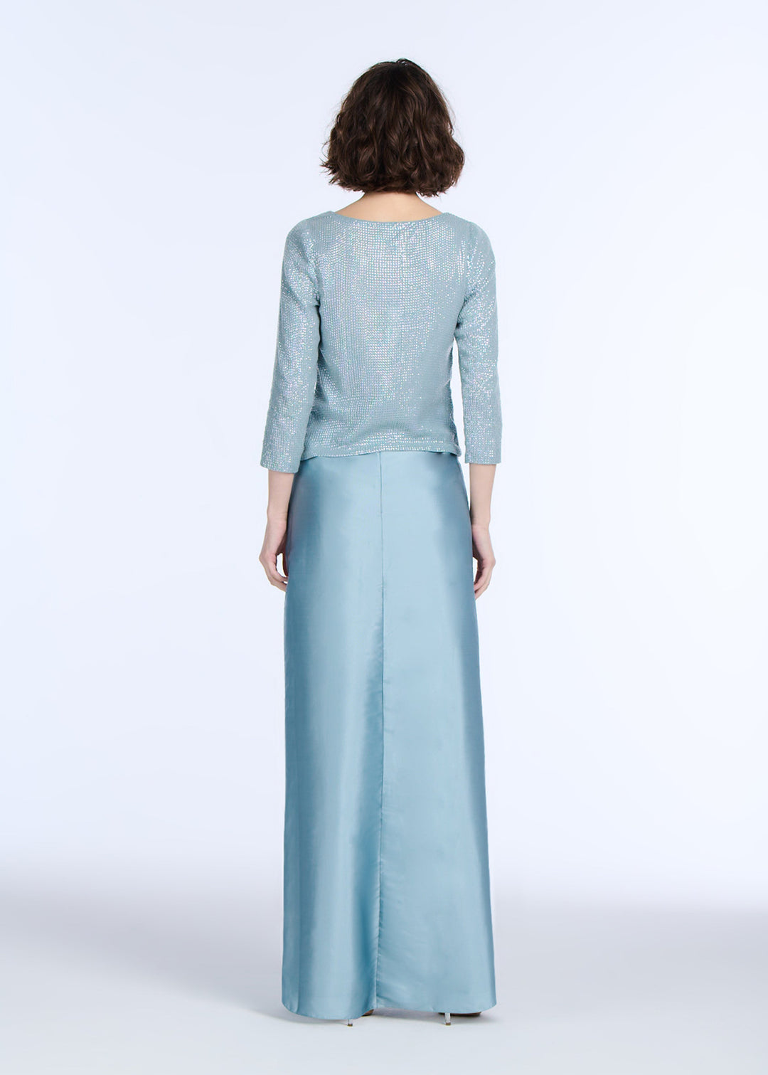 STRETCH SEQUIN 3/4 SLEEVE BALLET NECK TOP SUNTAN