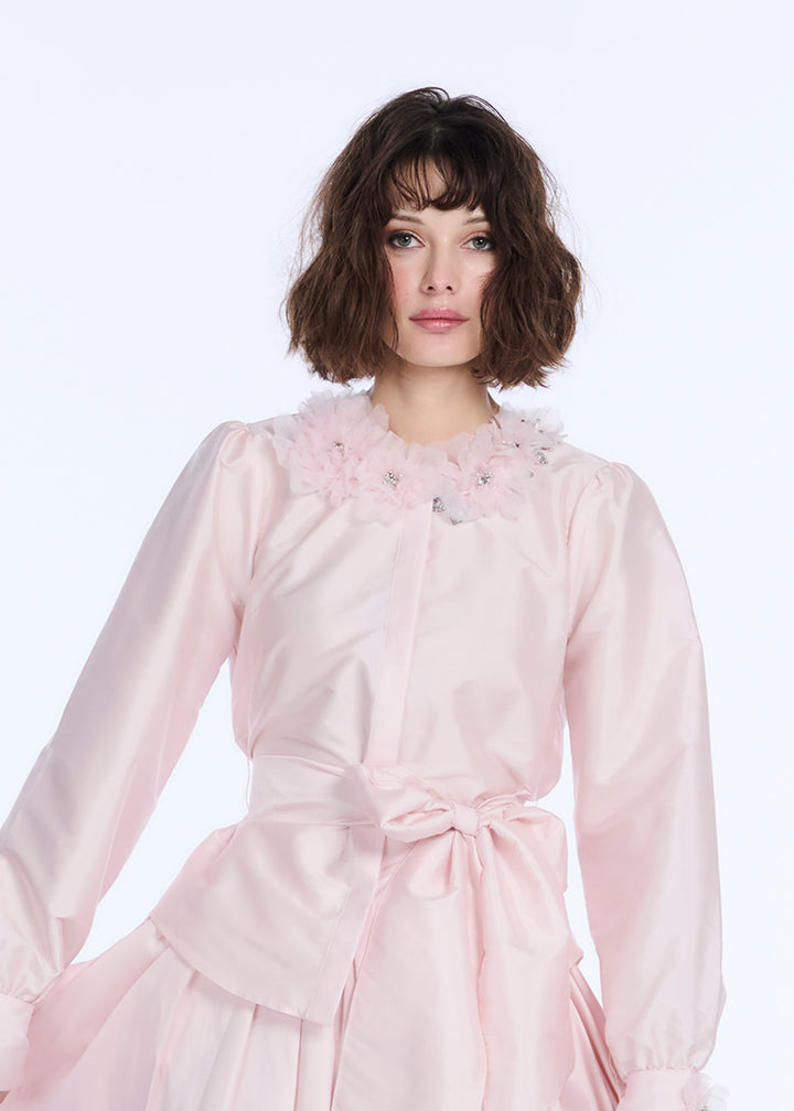 TEA LENGTH PLEATED SOFT TAFFETA MIDI SKIRT BLUSH