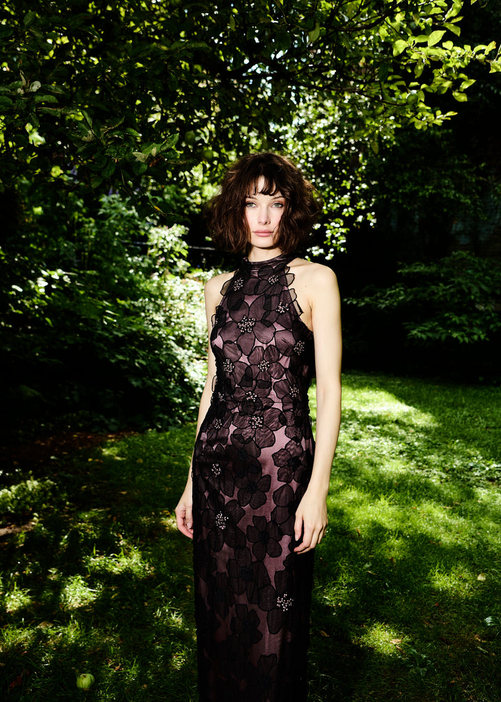 DELICATE FLOWER MOCK NECK GOWN