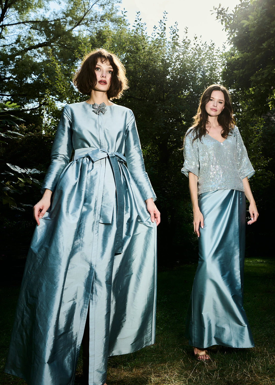 TAFFETA PRINCESS GOWN WITH CRYSTAL BOW LIGHT BLUE