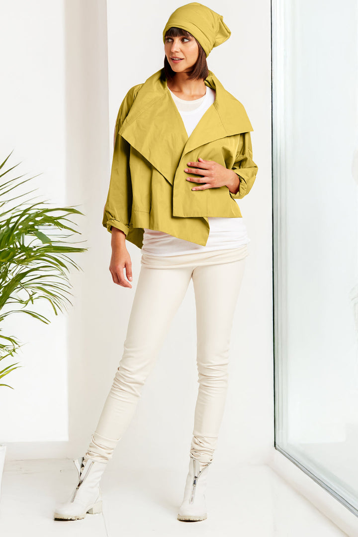 Nylon Cropped Asymmetrical Jacket Chartreuse