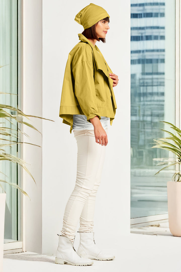 Nylon Cropped Asymmetrical Jacket Chartreuse