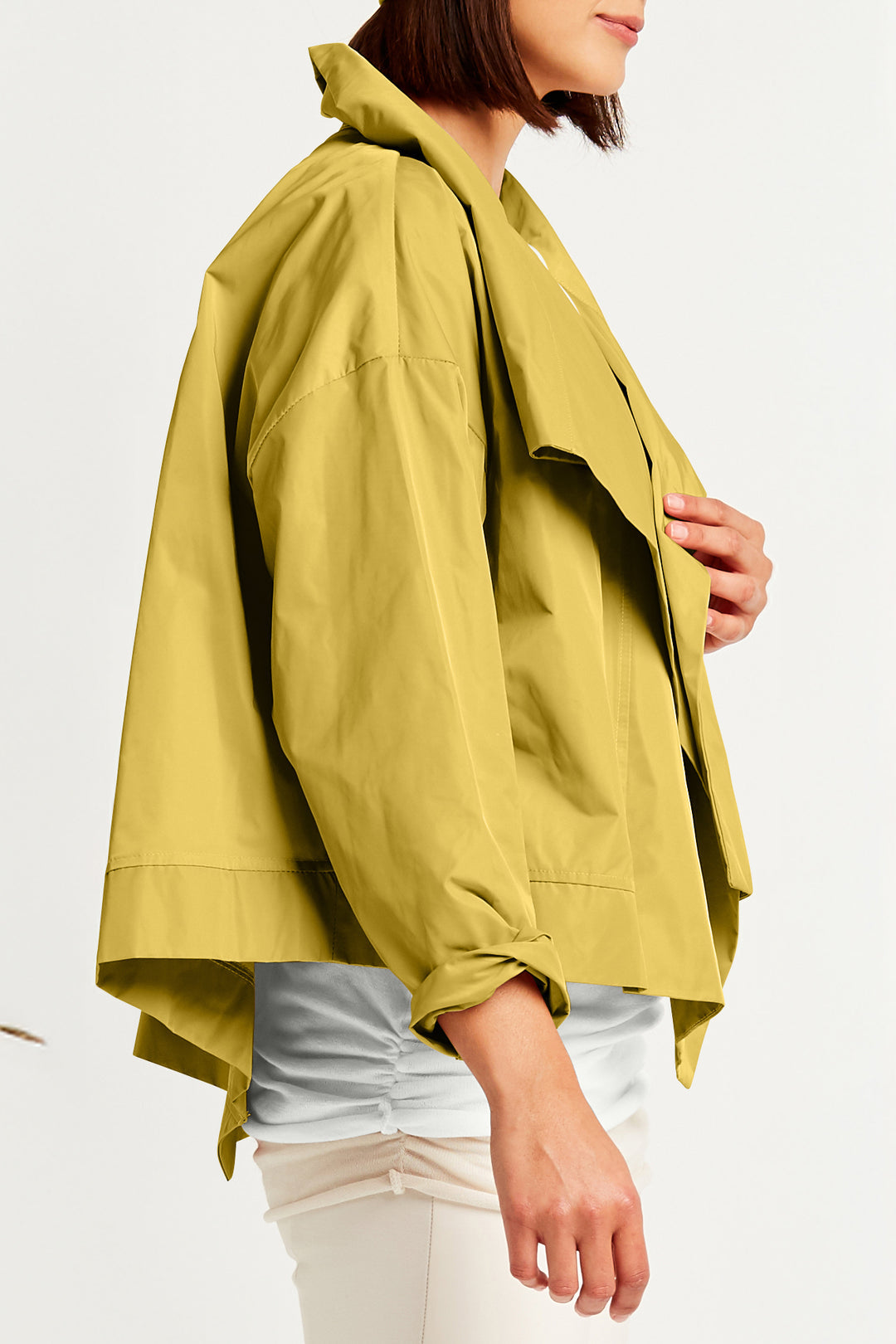 Nylon Cropped Asymmetrical Jacket Chartreuse
