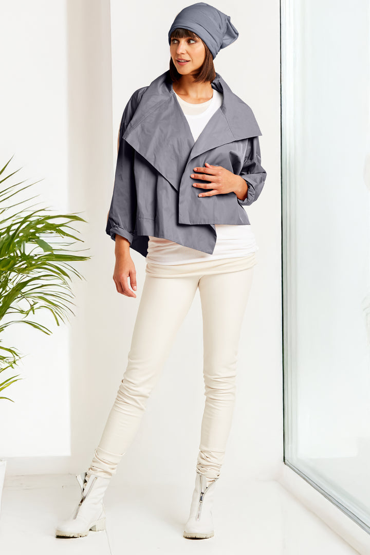 Nylon Cropped Asymmetrical Jacket Lava