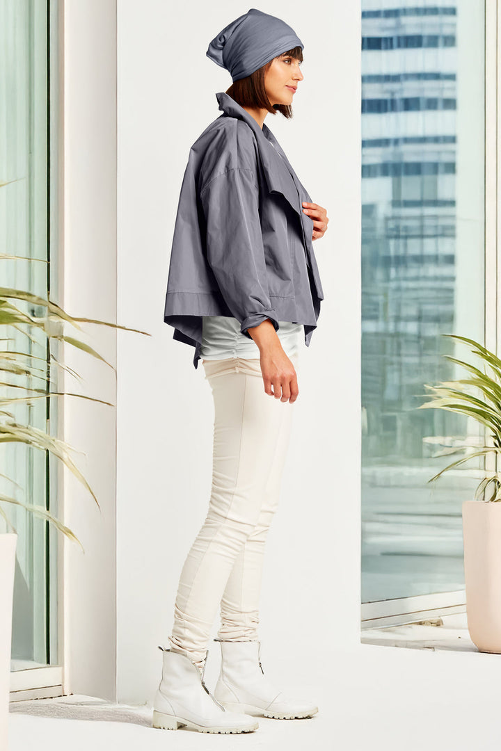 Nylon Cropped Asymmetrical Jacket Lava