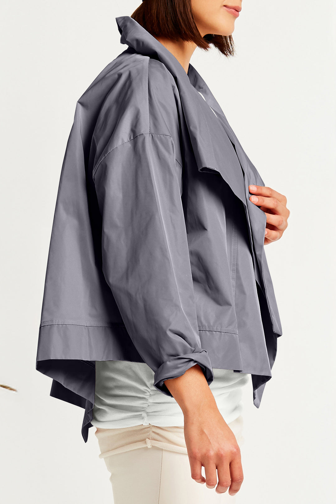 Nylon Cropped Asymmetrical Jacket Lava