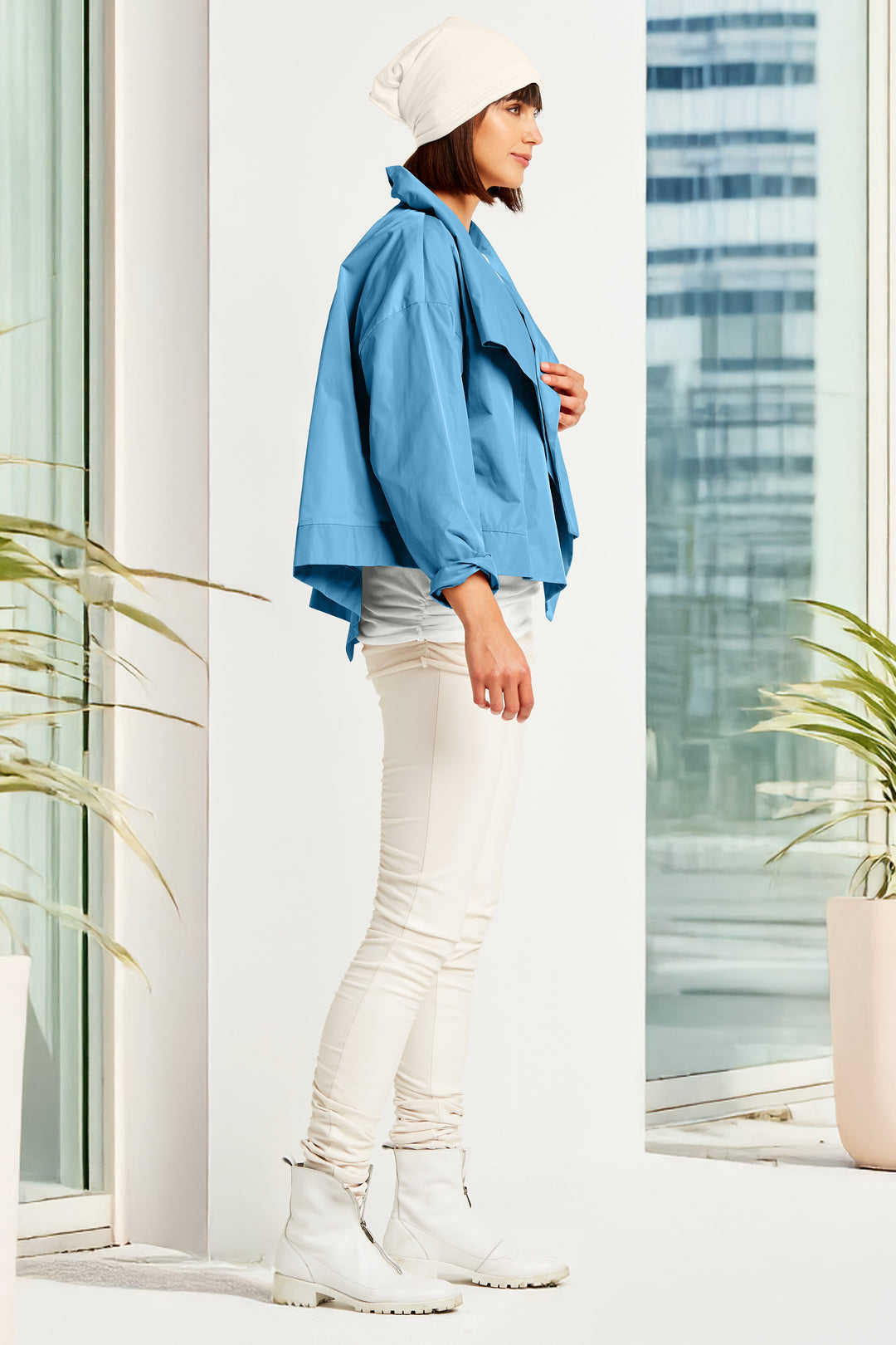 Nylon Cropped Asymmetrical Jacket Vapor
