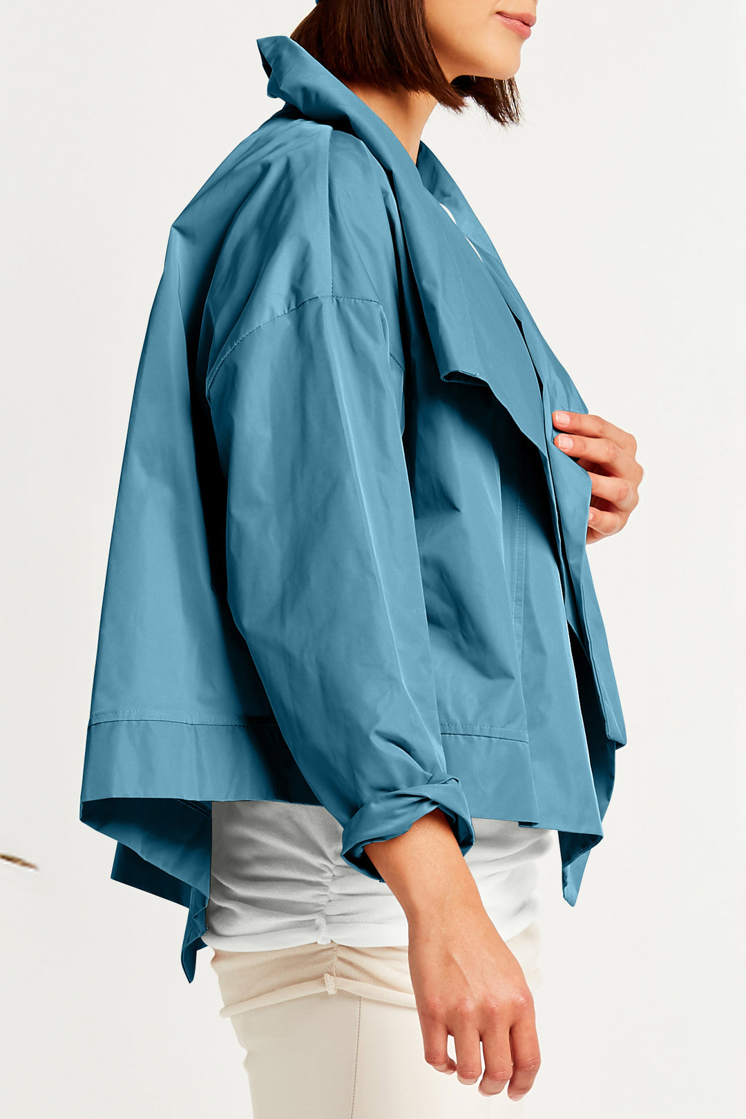 Nylon Cropped Asymmetrical Jacket Vapor