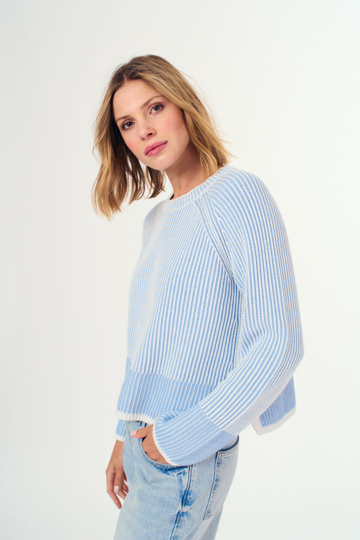 Plaited 2 Tone Crew Sweater Sky