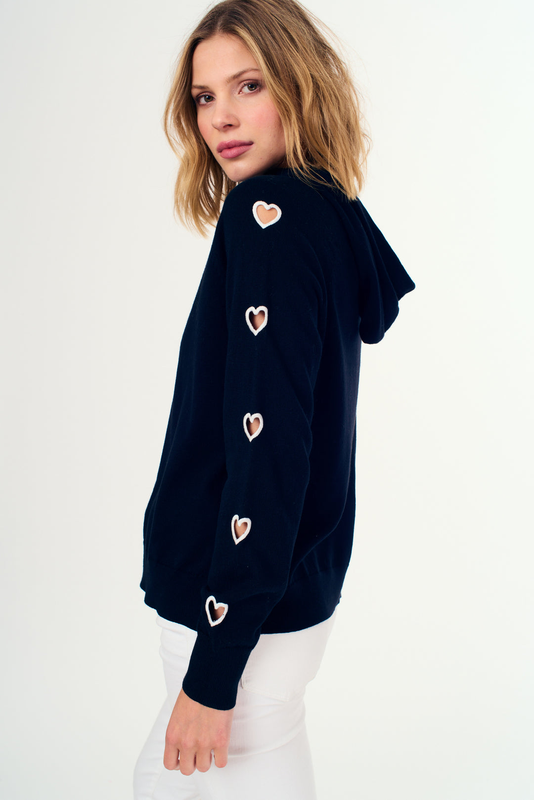 Heart Cut Out Hoodie Black