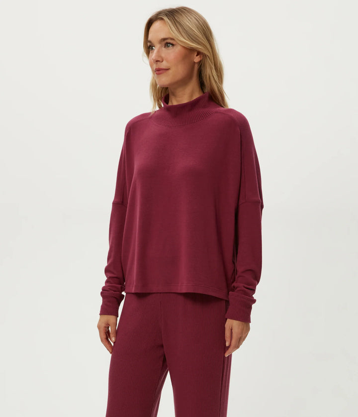 Frida Mock Neck Top Garnet