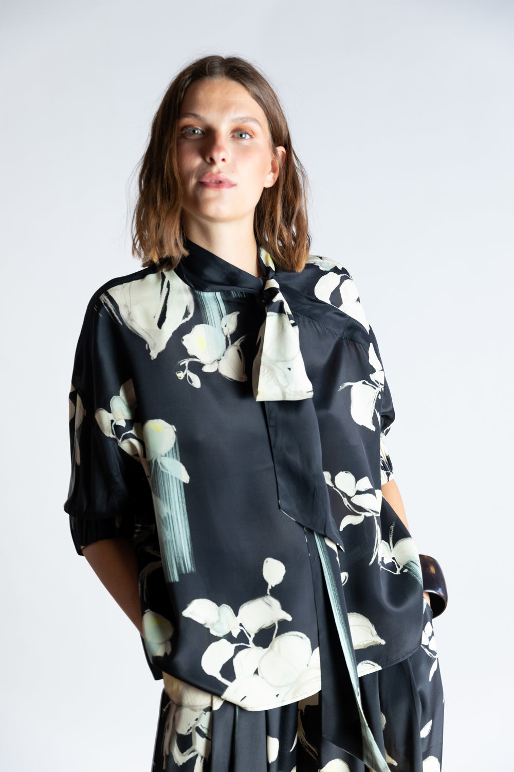 Floral Bow Blouse Black