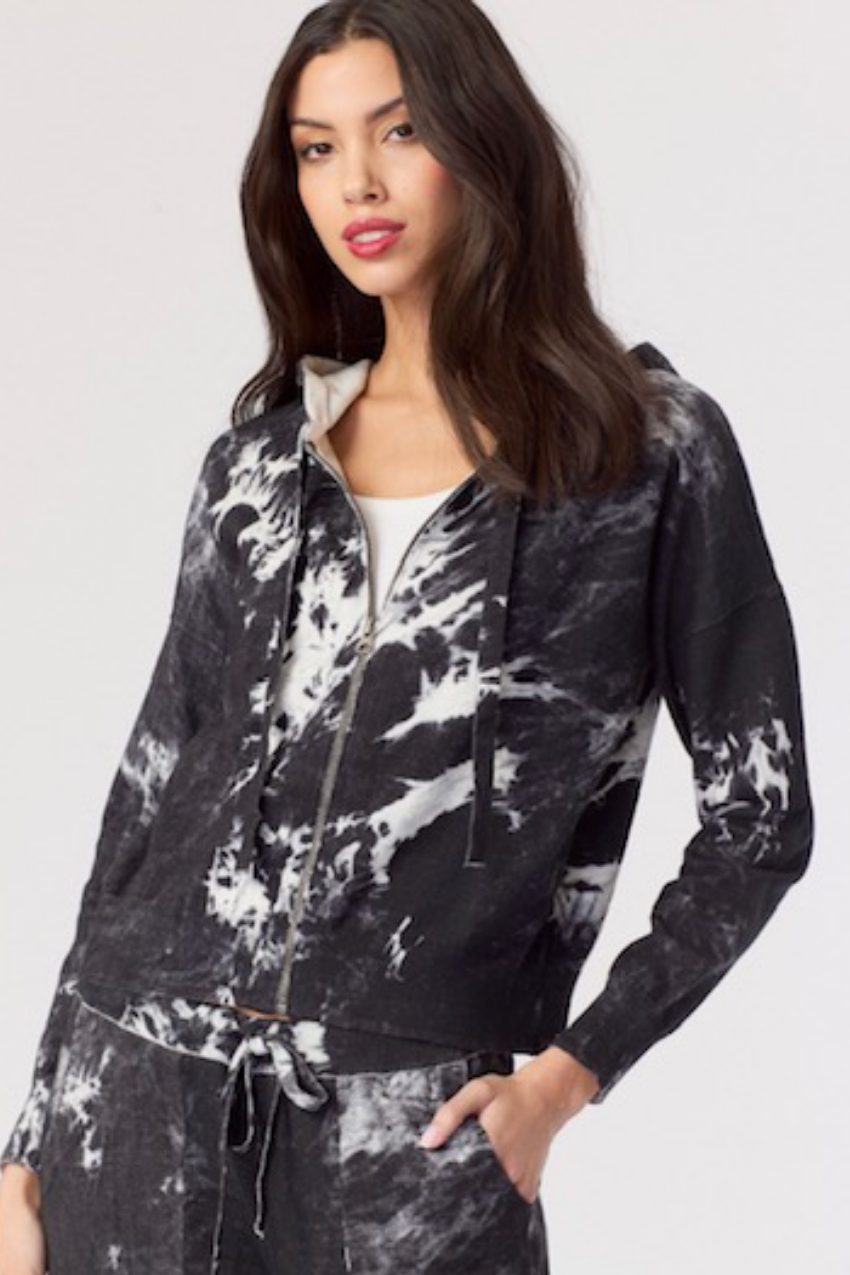 Tie Dye Zip Up Hoodie Black