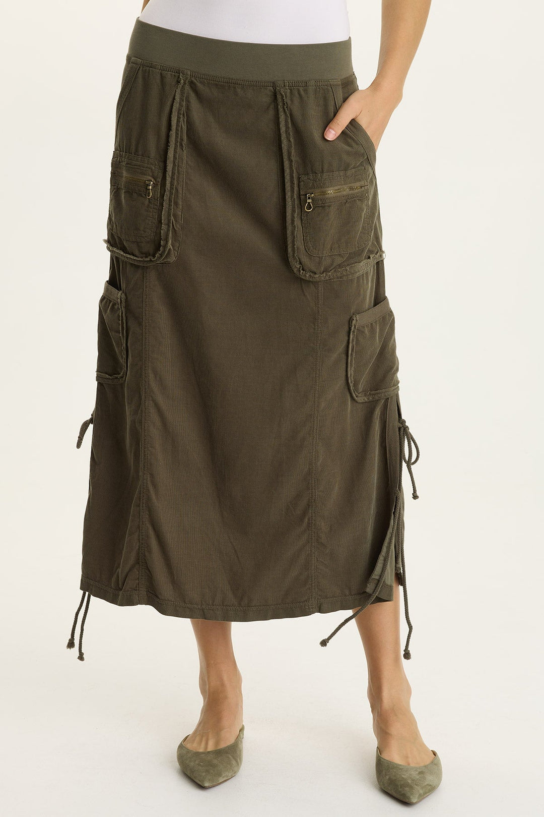 Sisu Corduroy Adjustable Cargo Midi Skirt