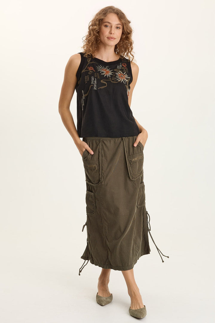 Sisu Corduroy Adjustable Cargo Midi Skirt