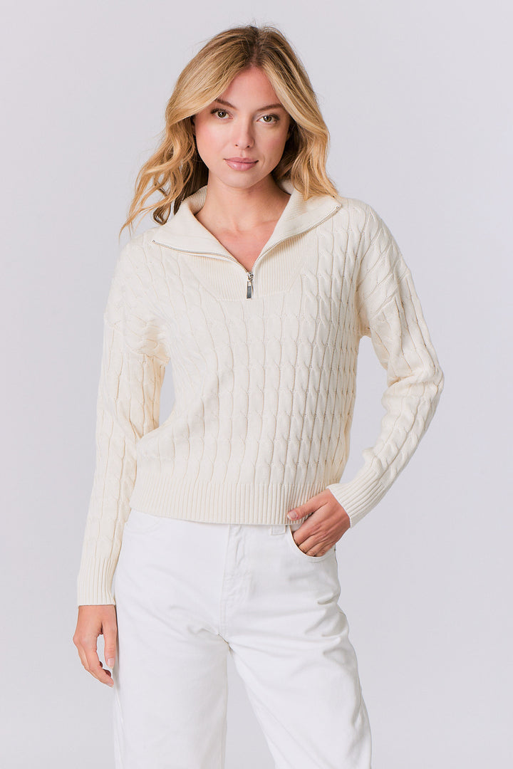 Half Zip Cable Sweater in Vanilla