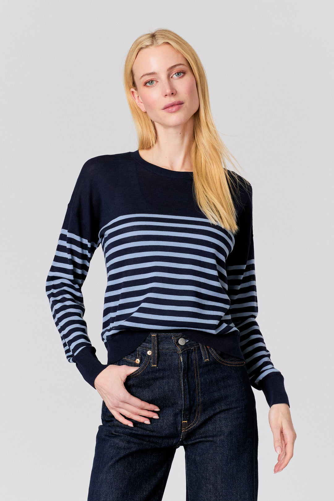 Stripe Crew Sweater Navy