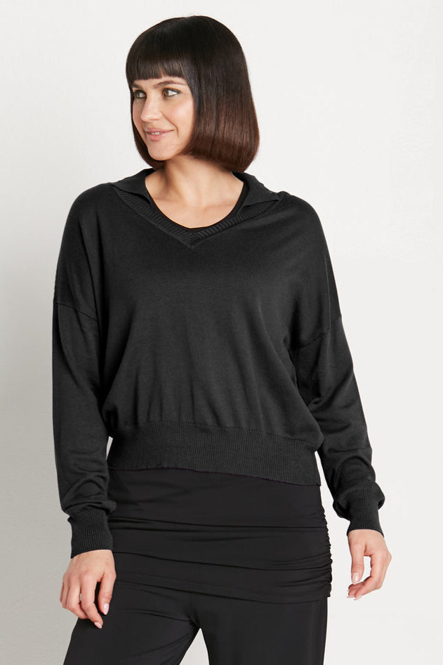 Pima Cotton Preppy V Neck Sweater Black