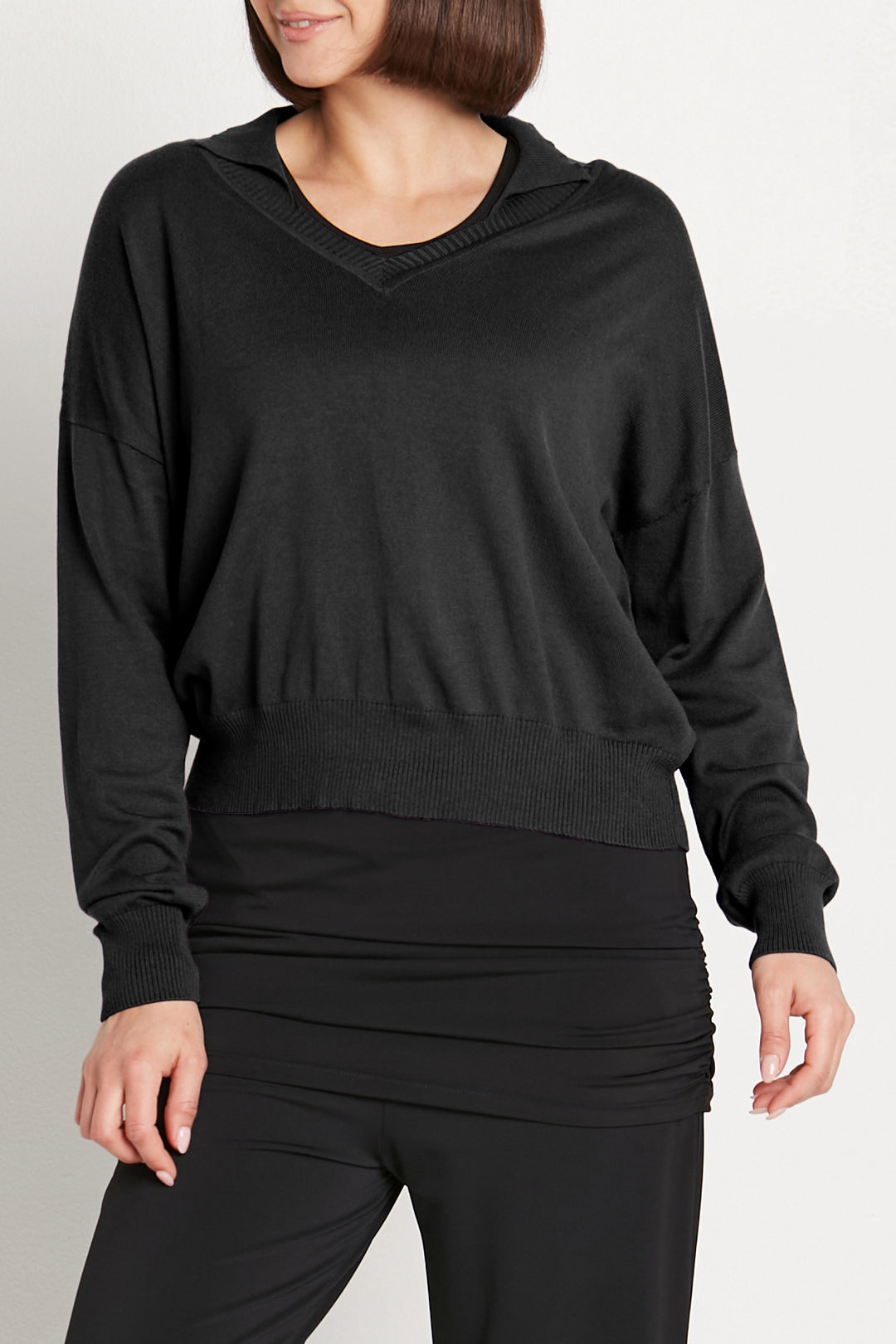 Pima Cotton Preppy V Neck Sweater Black