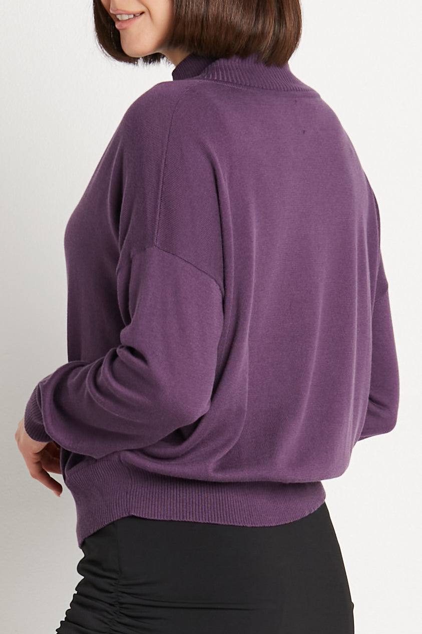 Pima Cotton Preppy V Neck Sweater Plum