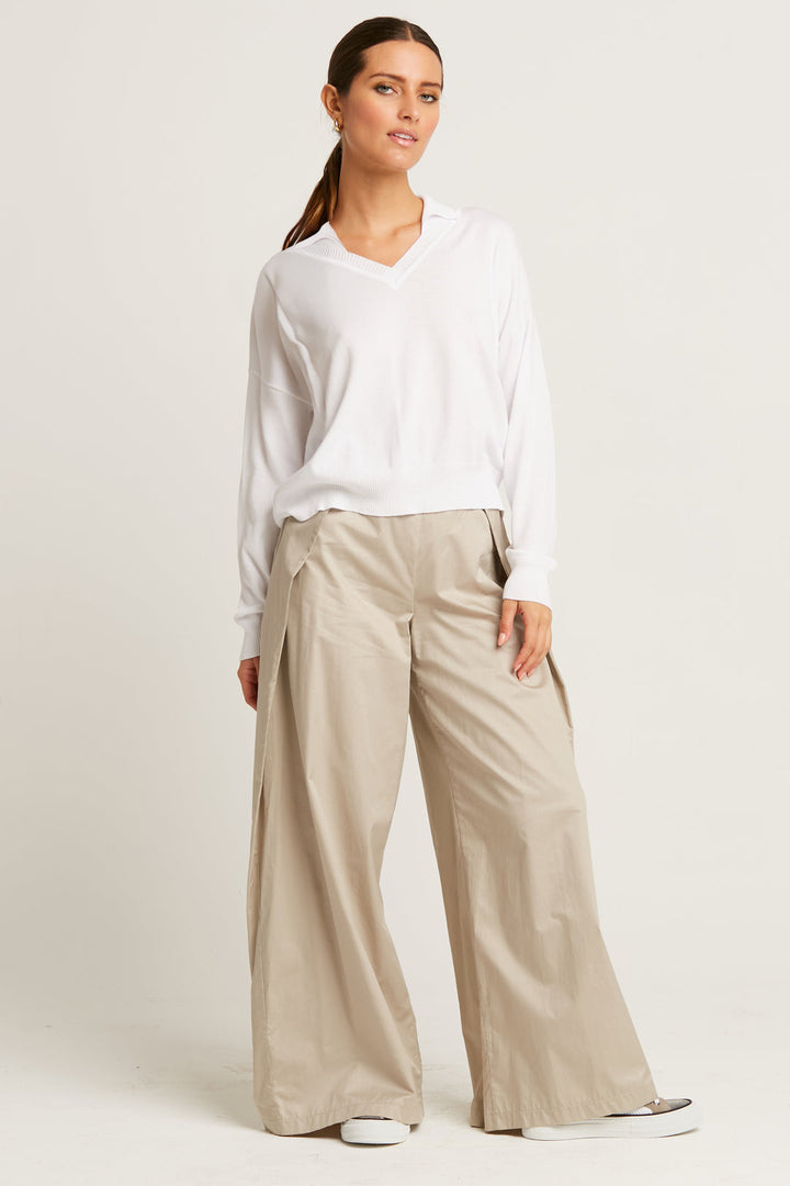 Pima Cotton Preppy V Neck Sweater in White