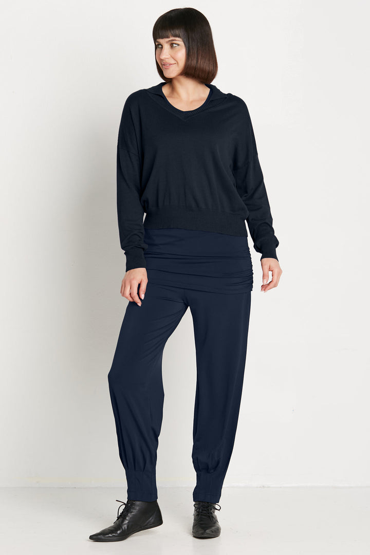 Pima Cotton Preppy V Neck Sweater in Midnight