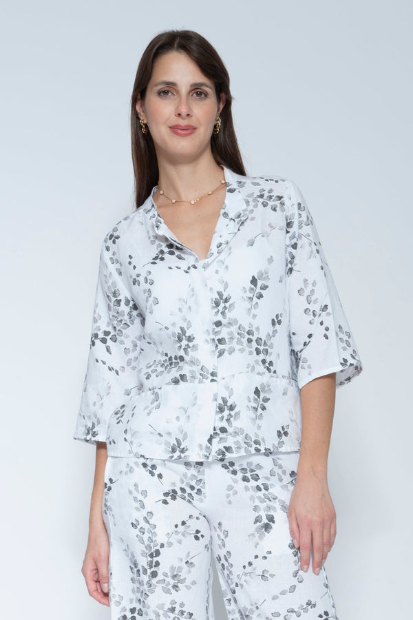 Korean Collar Linen Shirt Medium Grey