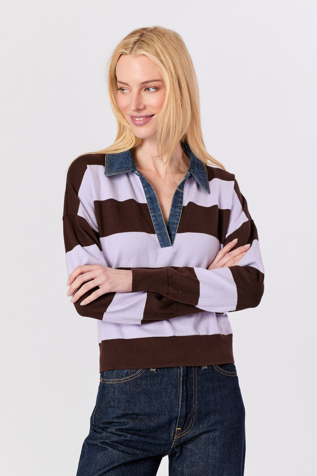 Polo Stripe Denim Trim Lilac