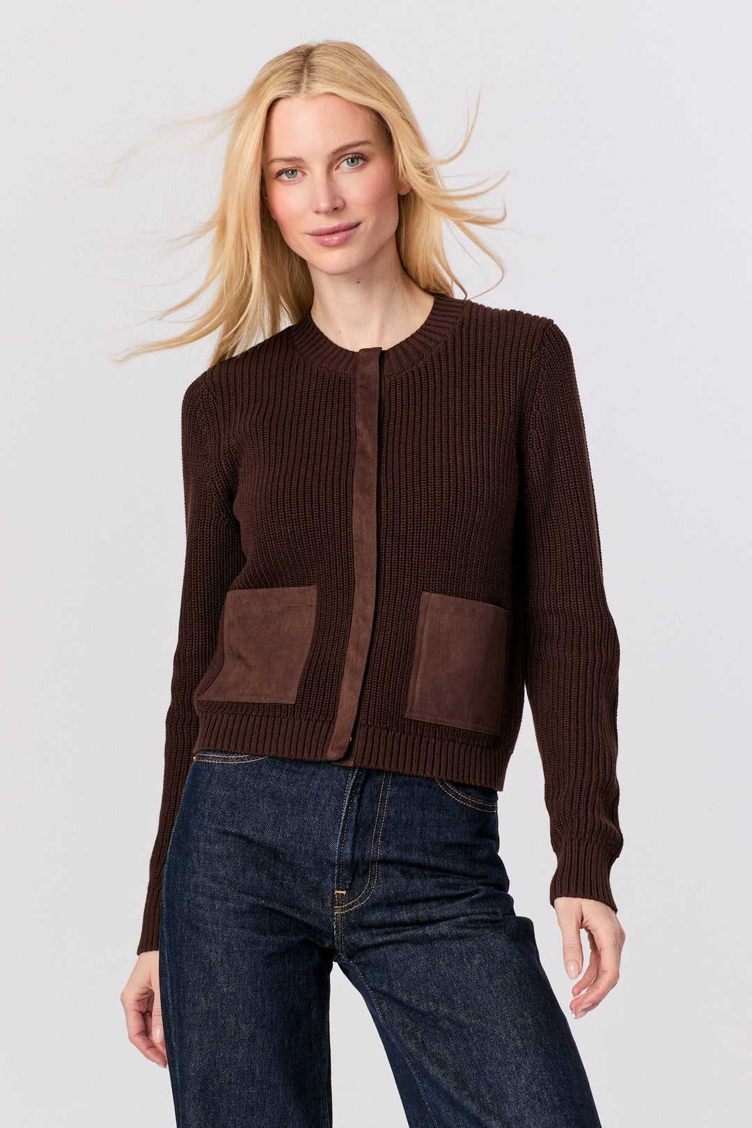 Suede Trim Sweater Coffee Bean-SWEATERS-J SOCIETY-Just Perfect Collection