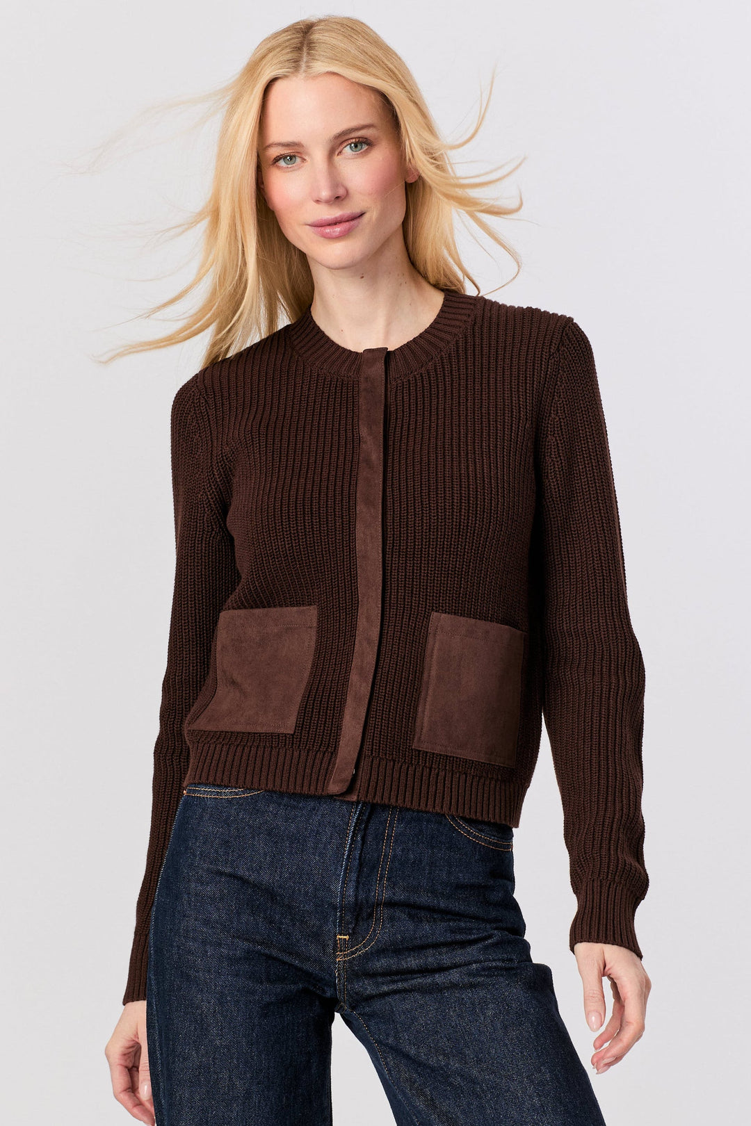 Suede Trim Sweater Coffee Bean-SWEATERS-J SOCIETY-Just Perfect Collection
