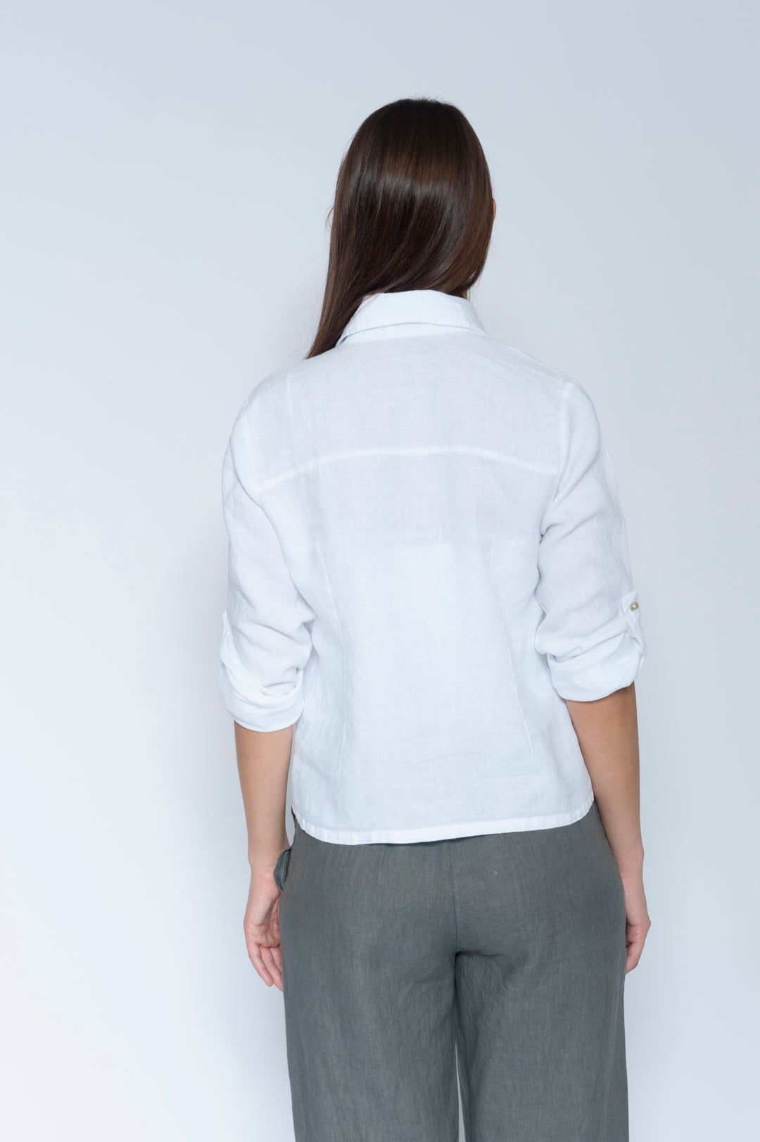 Pleated Waist Linen Shirt White