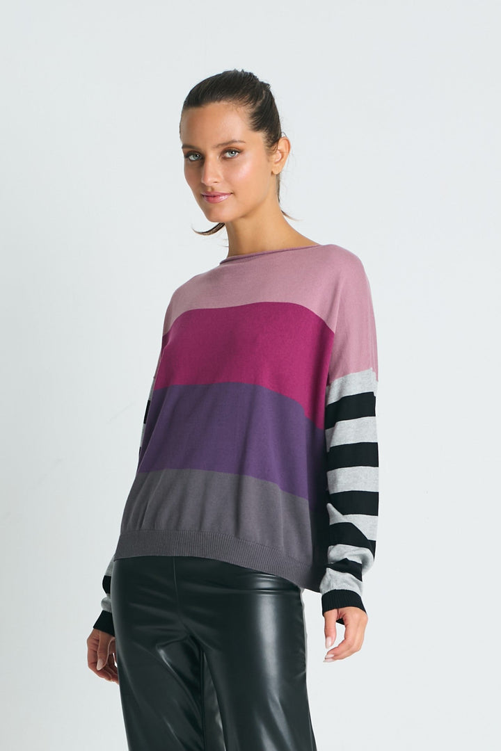 All Striped Crewneck Sweater Purple