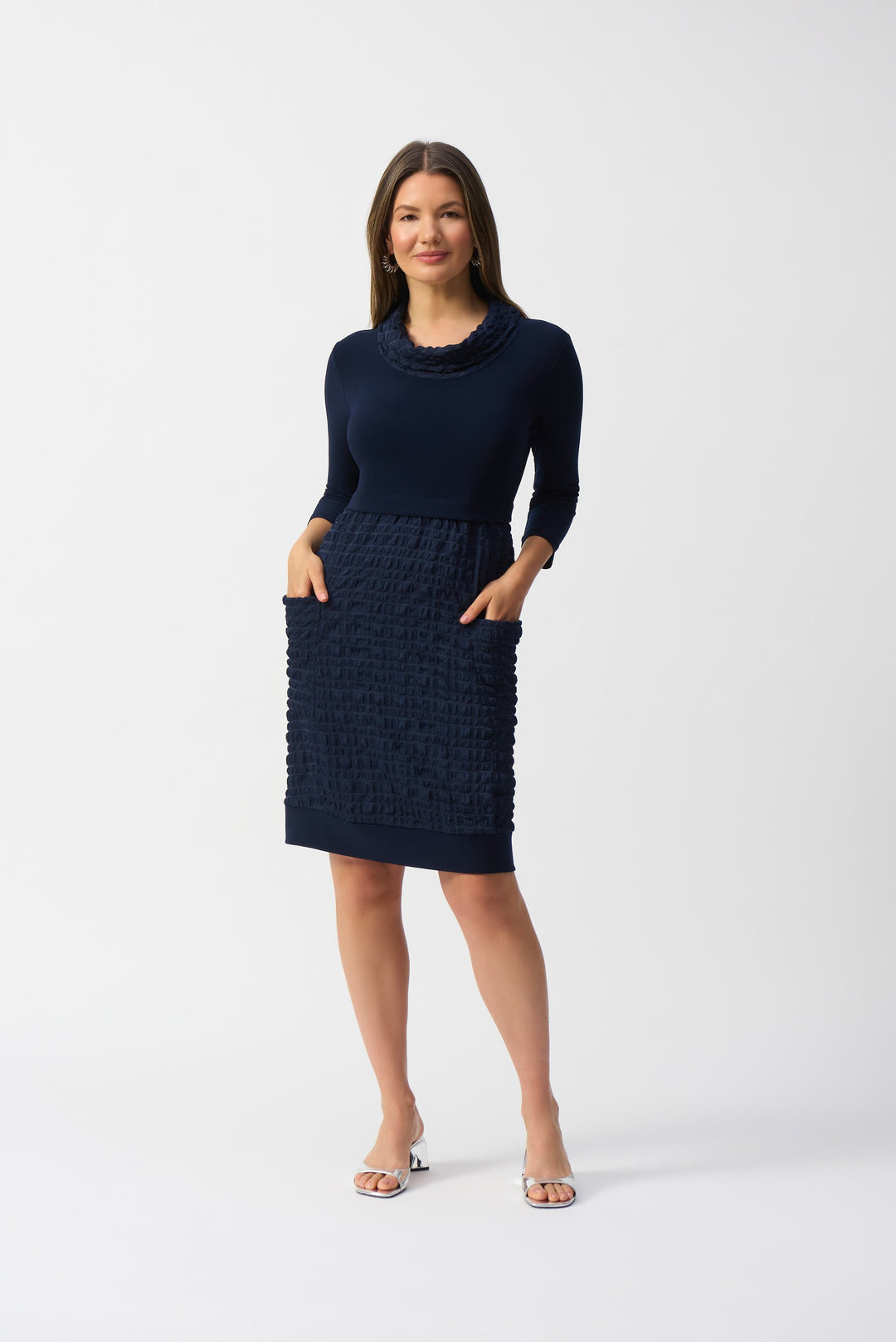 Jacquard & Silky Knit Cocoon Dress Midnight