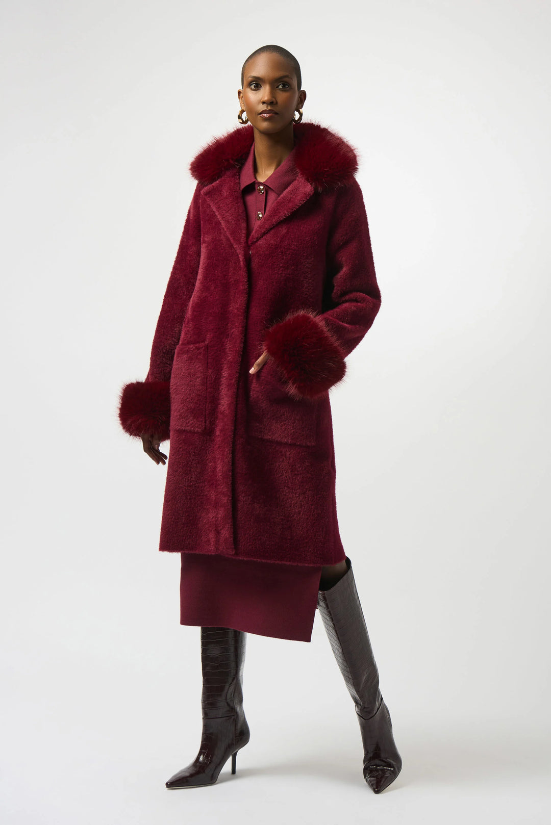 Feather Yarn and Faux Fur Sweater Coat