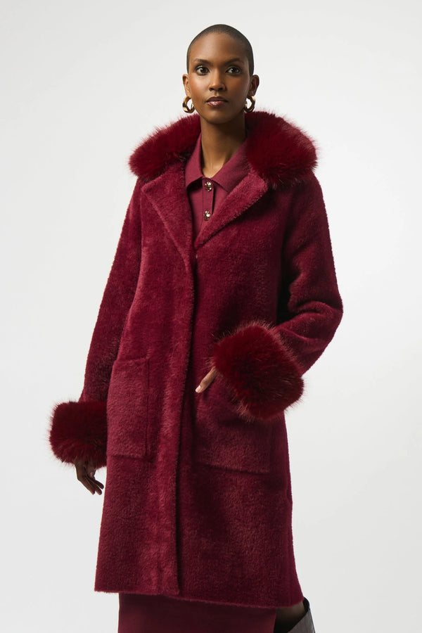Feather Yarn and Faux Fur Sweater Coat