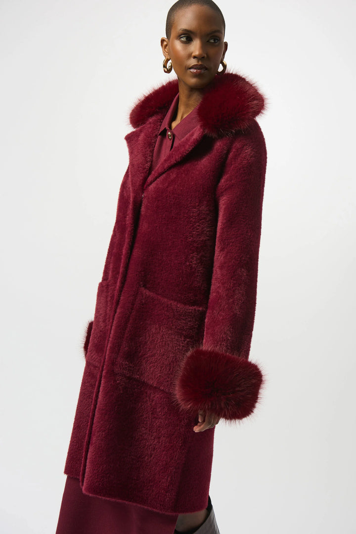 Feather Yarn and Faux Fur Sweater Coat