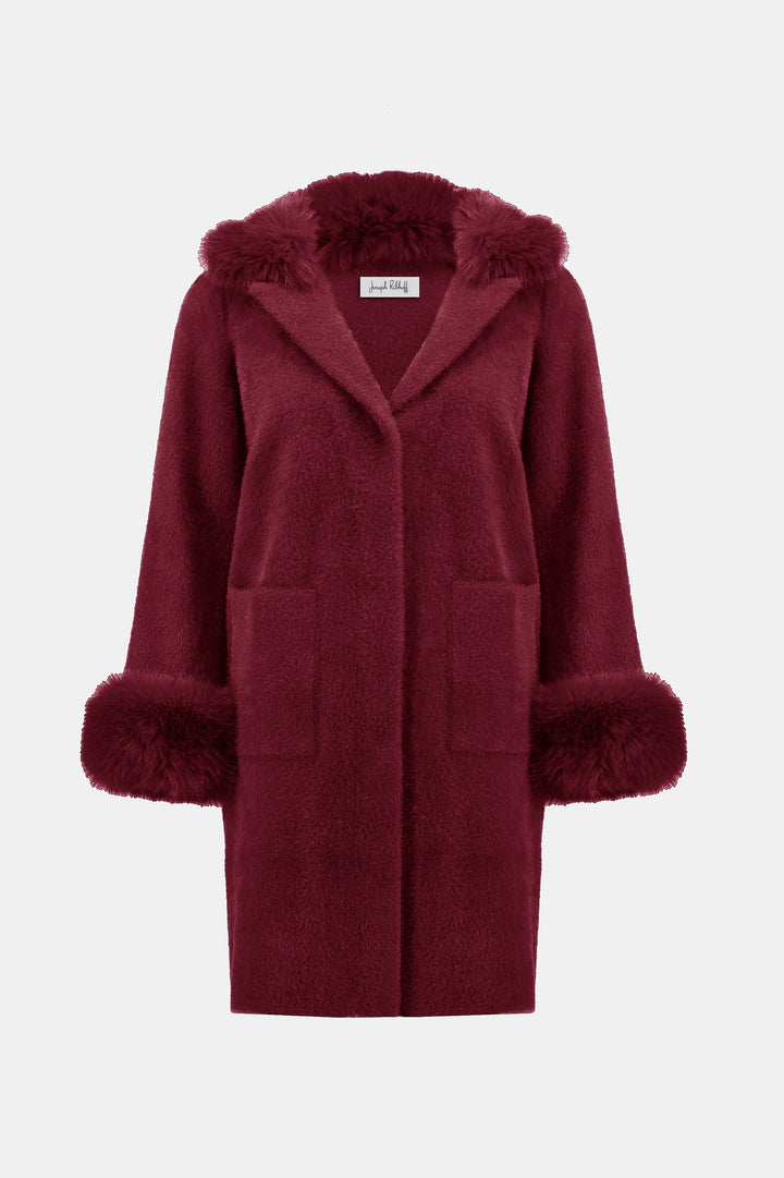 Feather Yarn and Faux Fur Sweater Coat