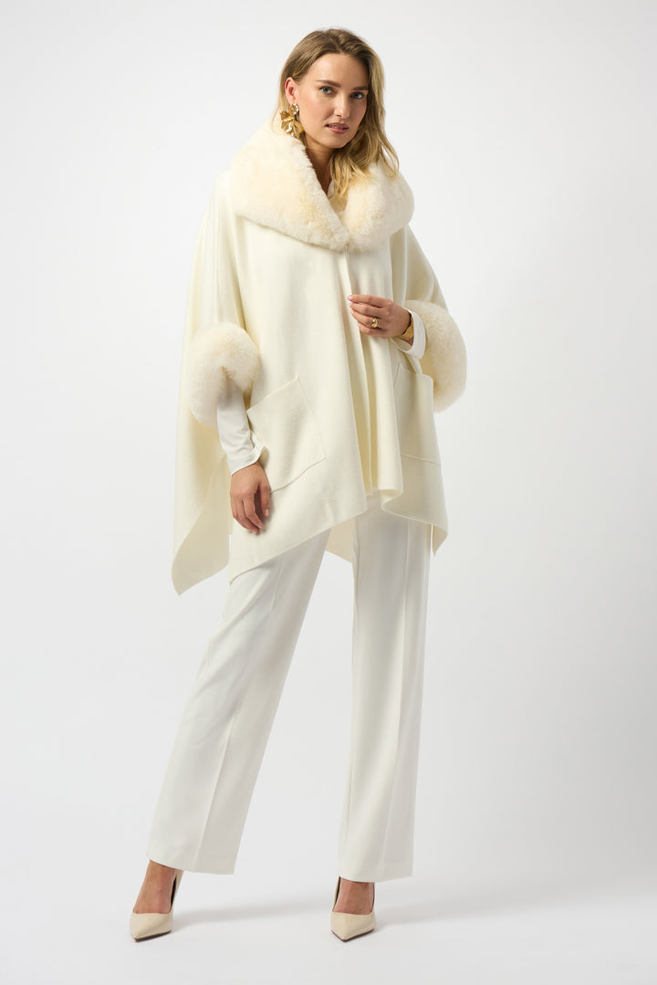 Brushed Jacquard and Faux Fur Cape Vanilla