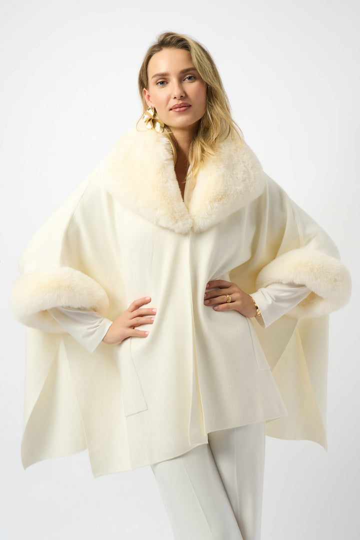 Brushed Jacquard and Faux Fur Cape Vanilla