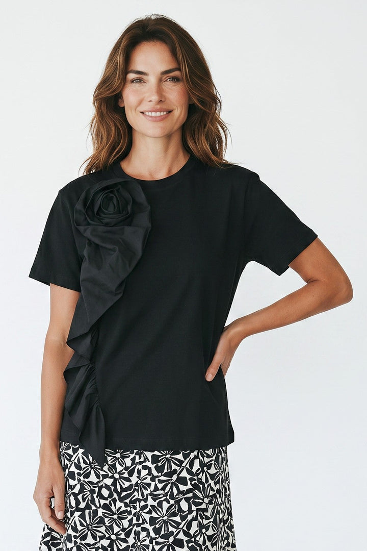 Shoulder Ruffle Top Black
