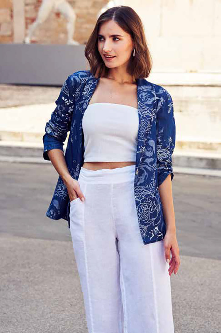 Linen Floral Blazer Blue Floral