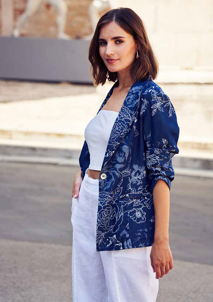 Linen Floral Blazer Blue Floral