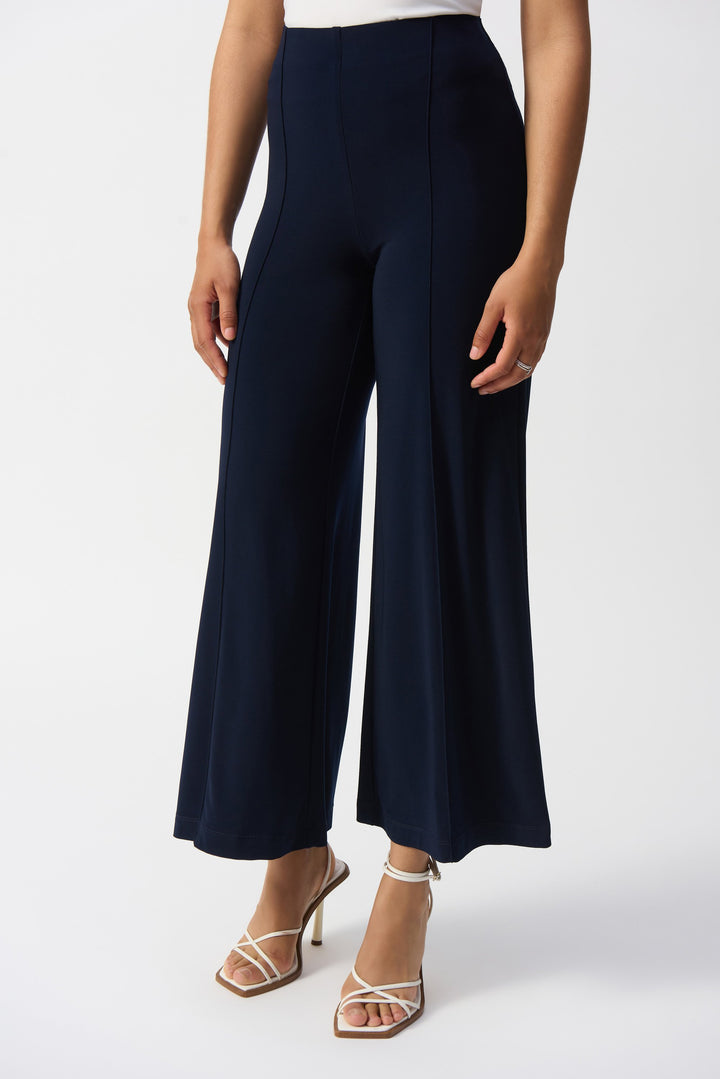 Silky Knit Pull-On Wide Leg Pants in Navy